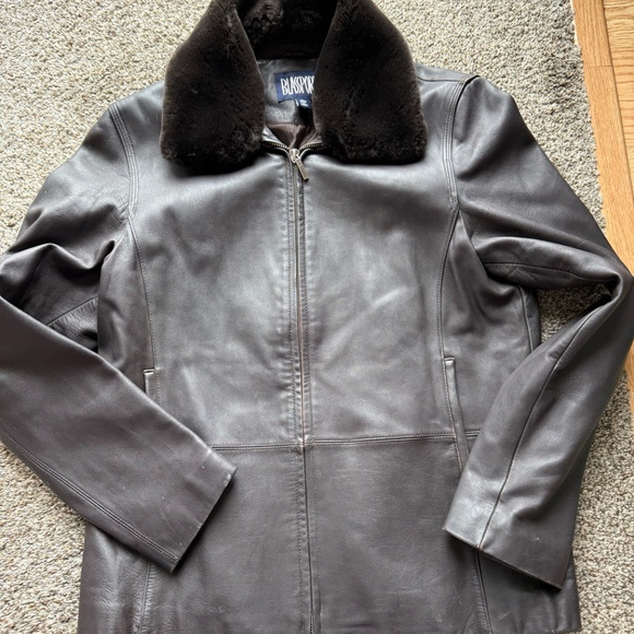 Blassport Womens Dark Brown Leather Jacket With Faux Fur Collar - Picture 4 of 13